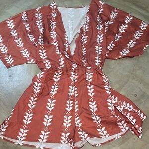 Cupshe Rust and White Floral Swim Coverup